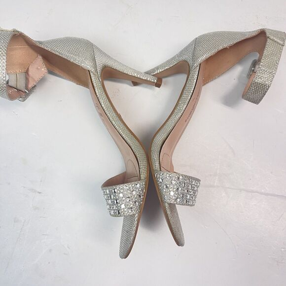 De Blossom Collection Emily Womens Silver Rhinestone Heels Ankle Strap  7.5 - Picture 7 of 9